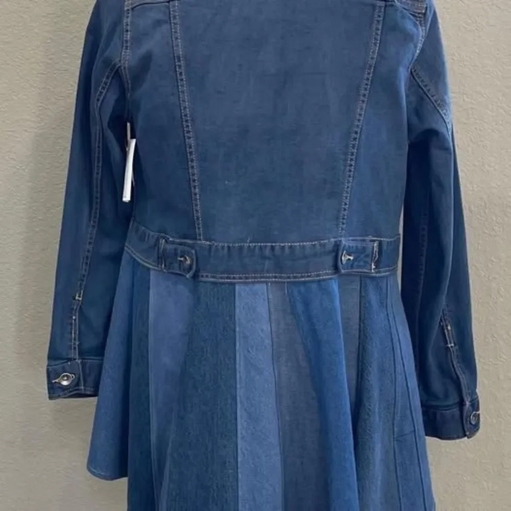 Upcycled blue denim jacket with high low peplum, Size M - Picture 2 of 6